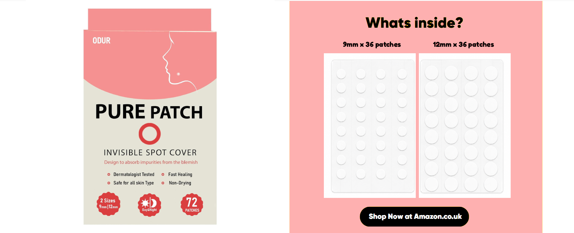 Whats inside Pure Patch — 9mm x 36 patches and 12mm x 36 patches